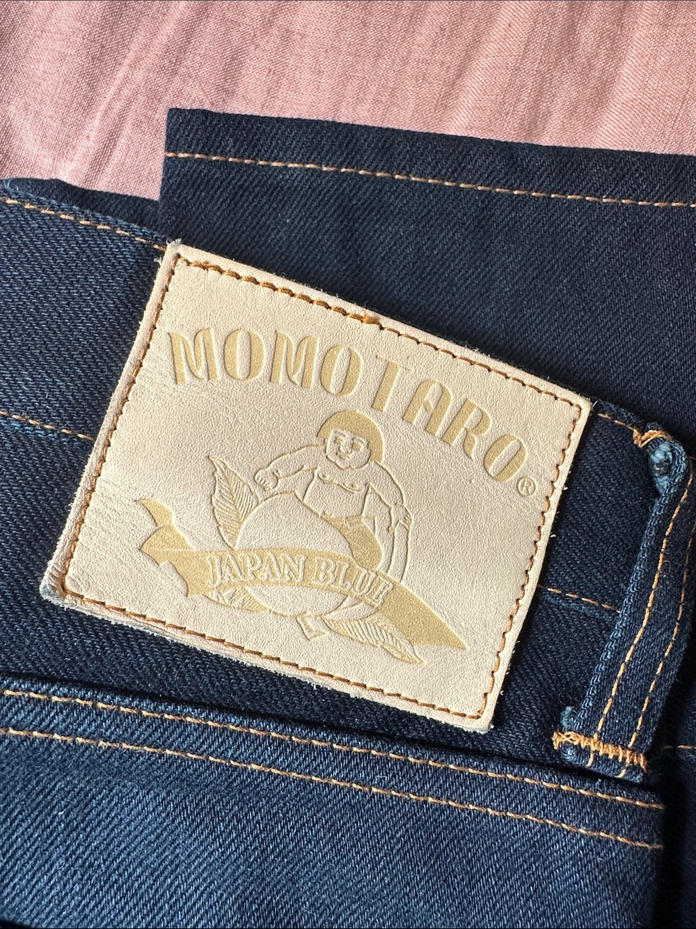 Momotaro Straight Jeans in Dark Indigo with Gold Stitching
